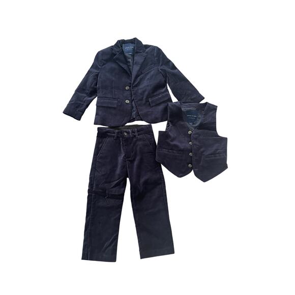 Janie & Jack The Velvet Party 3-Piece Navy Suit Blazer Vest Pants Size 3t - Picture 4 of 10